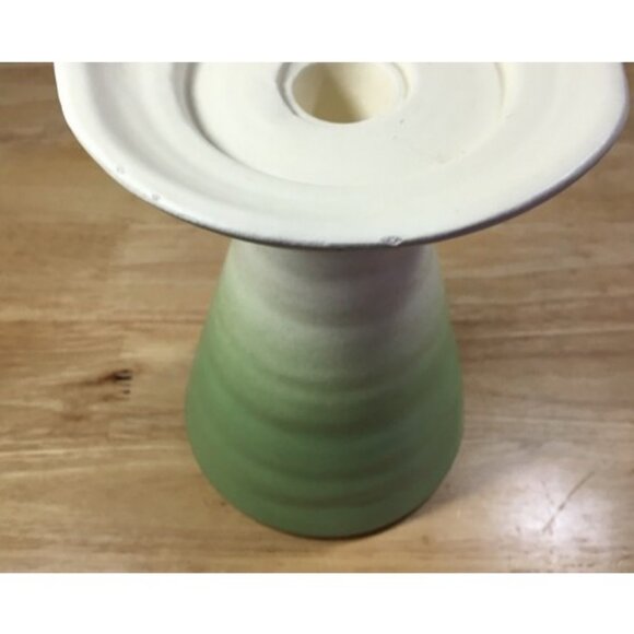Vintage Haeger Pottery Candle Holder 3184 White Fade To Green Matt Glaze 7.5 In - Picture 7 of 11